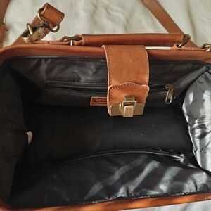 Brown Leather Handbag with Gold Accents